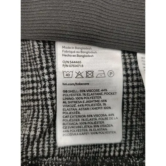 H&M Womens Plaid Trousers Size 12 Black White Houndstooth Elastic Waist - Picture 5 of 10